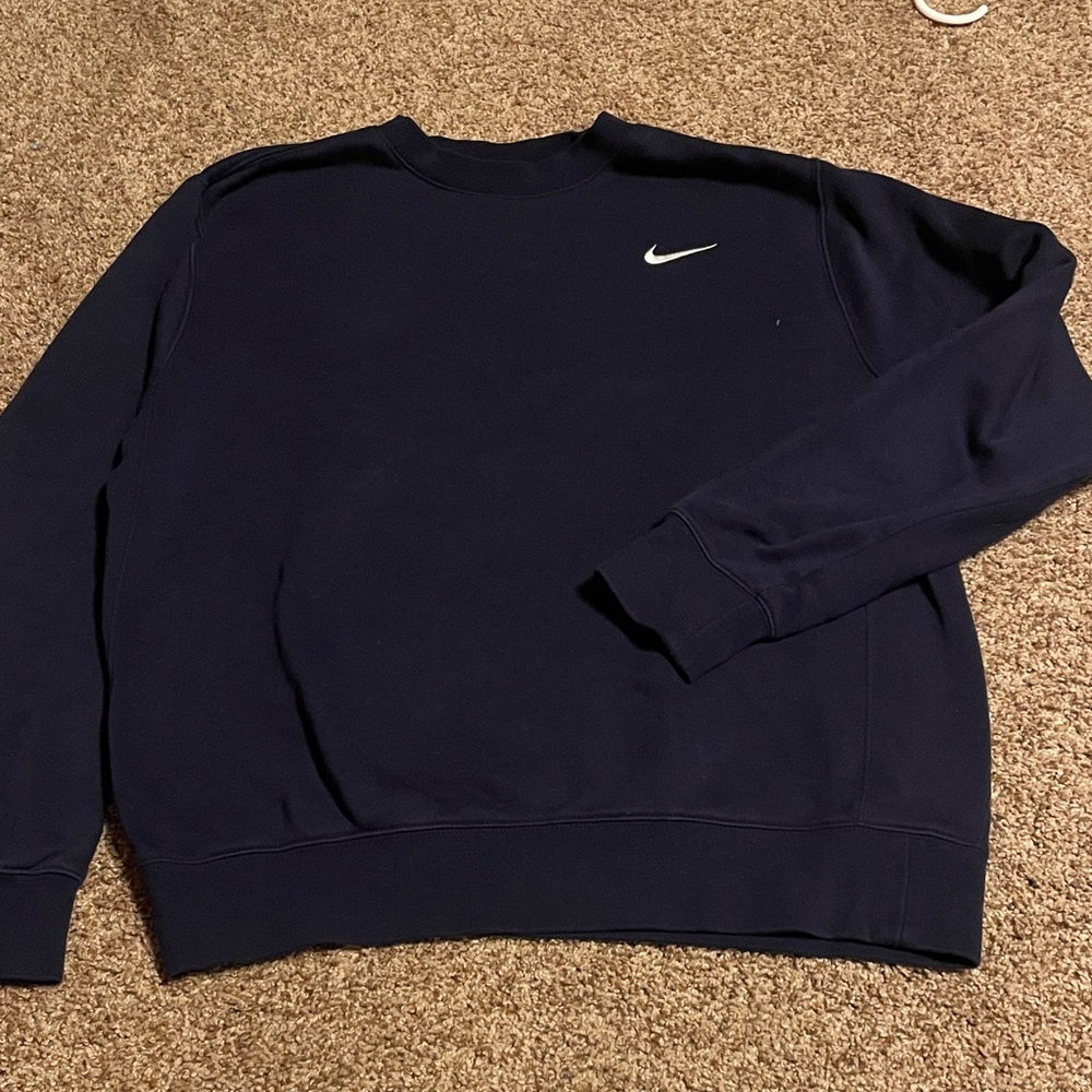 Nike Navy Blue Crewneck Sweatshirt with White Swoosh